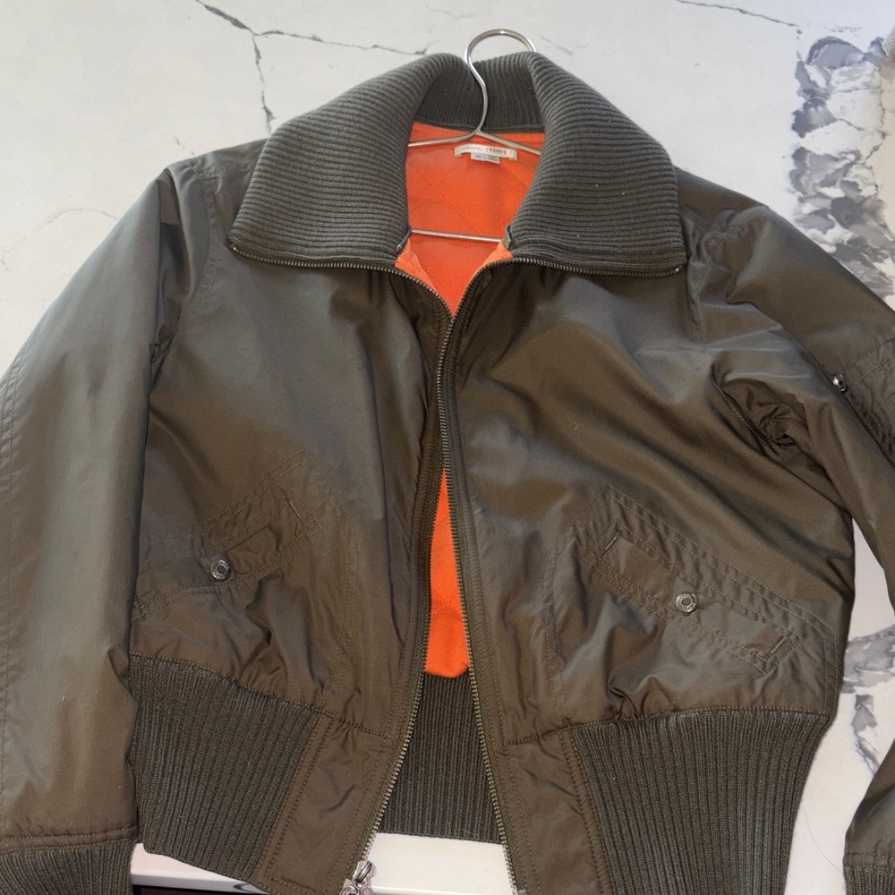 Vince Women's Brown Bomber Jacket with Orange Lining